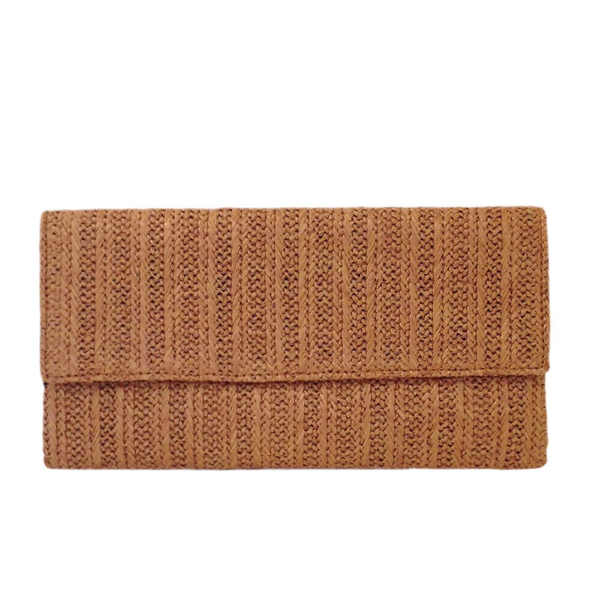 1663 Natural Straw Flat Clutch Medium Magnetic Snap Closure Card Pocket